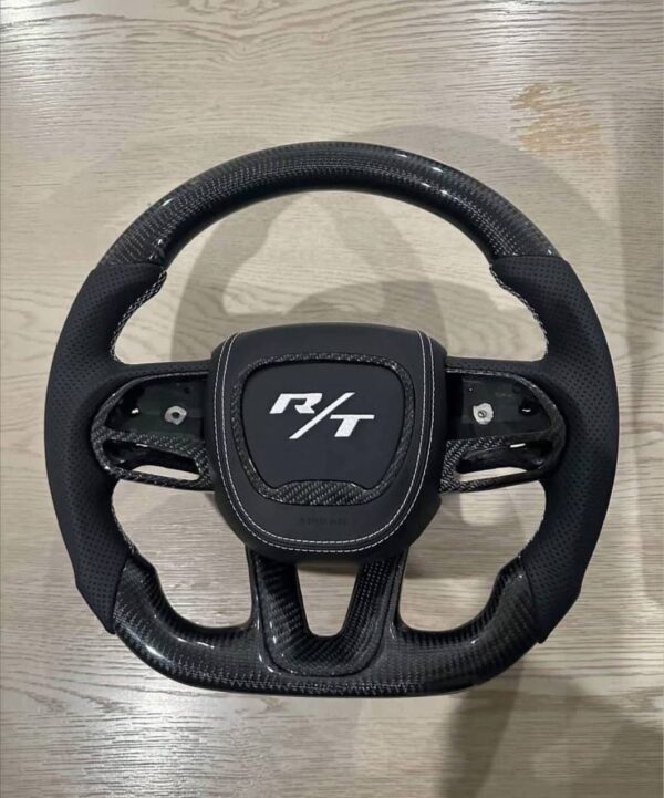 Dodge Charger RT steering wheel, Dodge Challenger RT carbon fiber wheel, custom steering wheel, performance steering wheel, carbon fiber auto parts, Precision Parts Hub, Dodge aftermarket upgrades