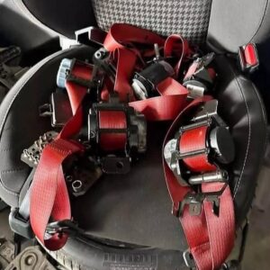 Dodge Challenger red seatbelts, performance seatbelts, custom car seatbelts, Precision Parts Hub, Challenger interior upgrades, automotive safety accessories